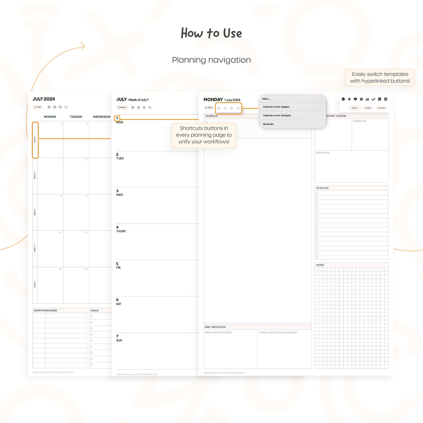 2024-25 Mid-Year Digital Planner - Portrait, Monday Start