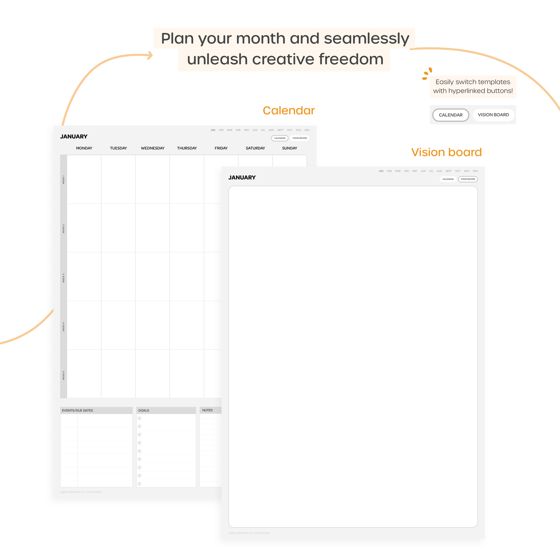 Undated Monthly Planner - Portrait - CzarCreatesPlanners