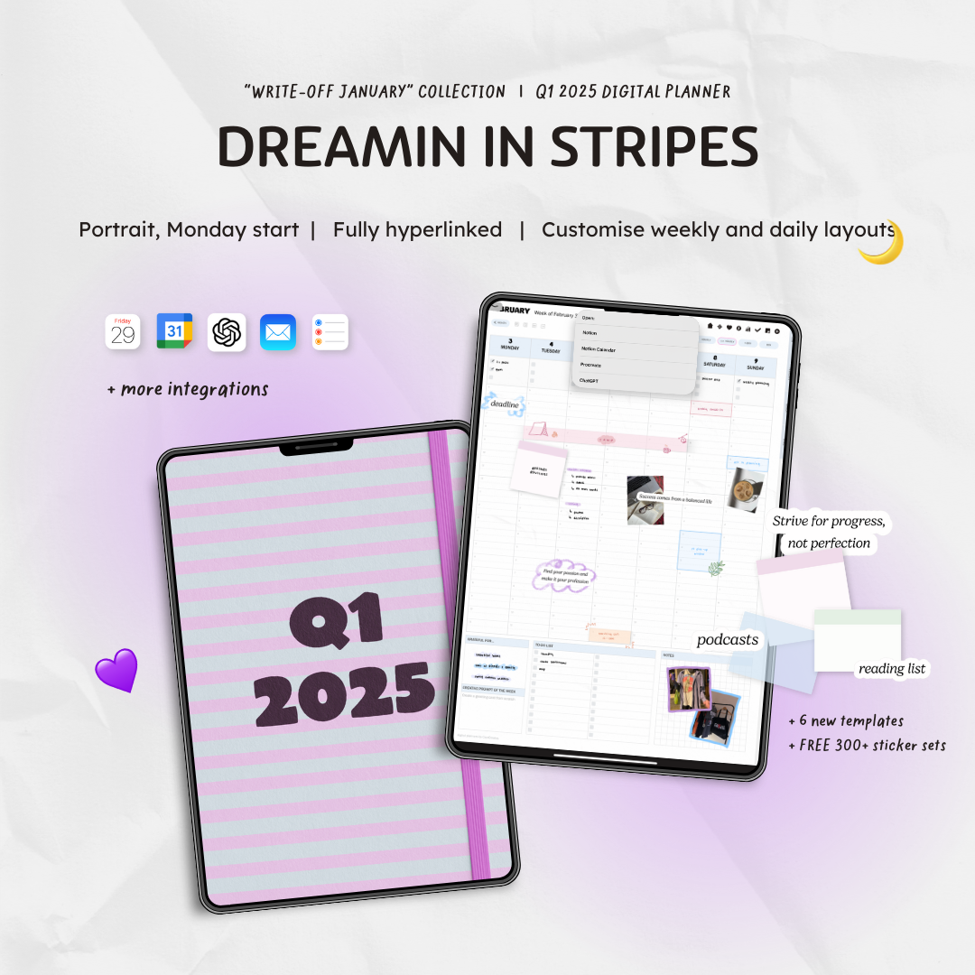 Q1 2025 Digital Planner - Dreamin In Stripes Edition